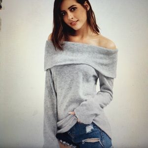 Off shoulder Foldover Knit Sweater