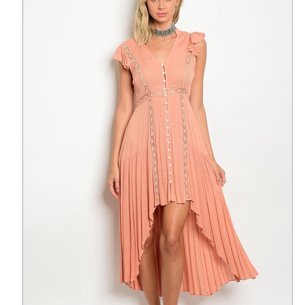 LAST 1 peach high low lace boho dress - Picture 3 of 6