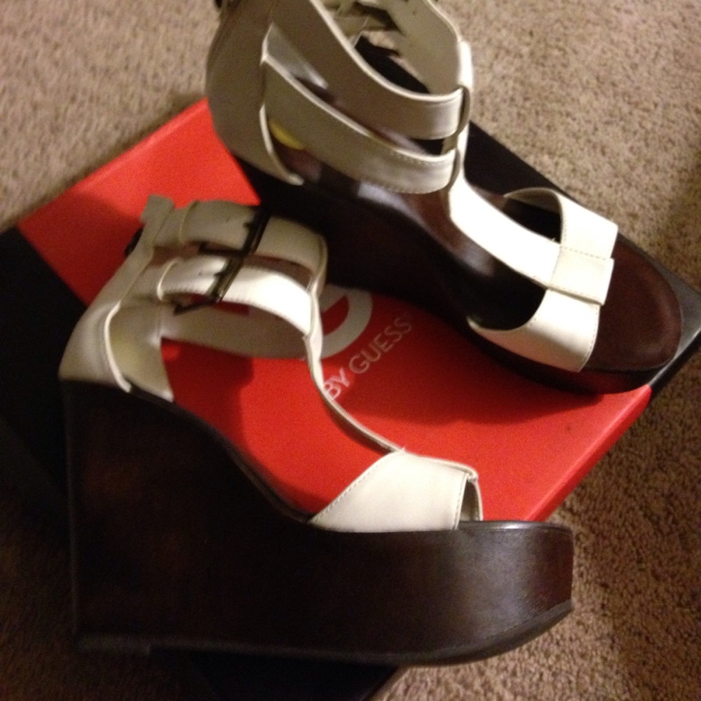 Guess White Wedge T-strap