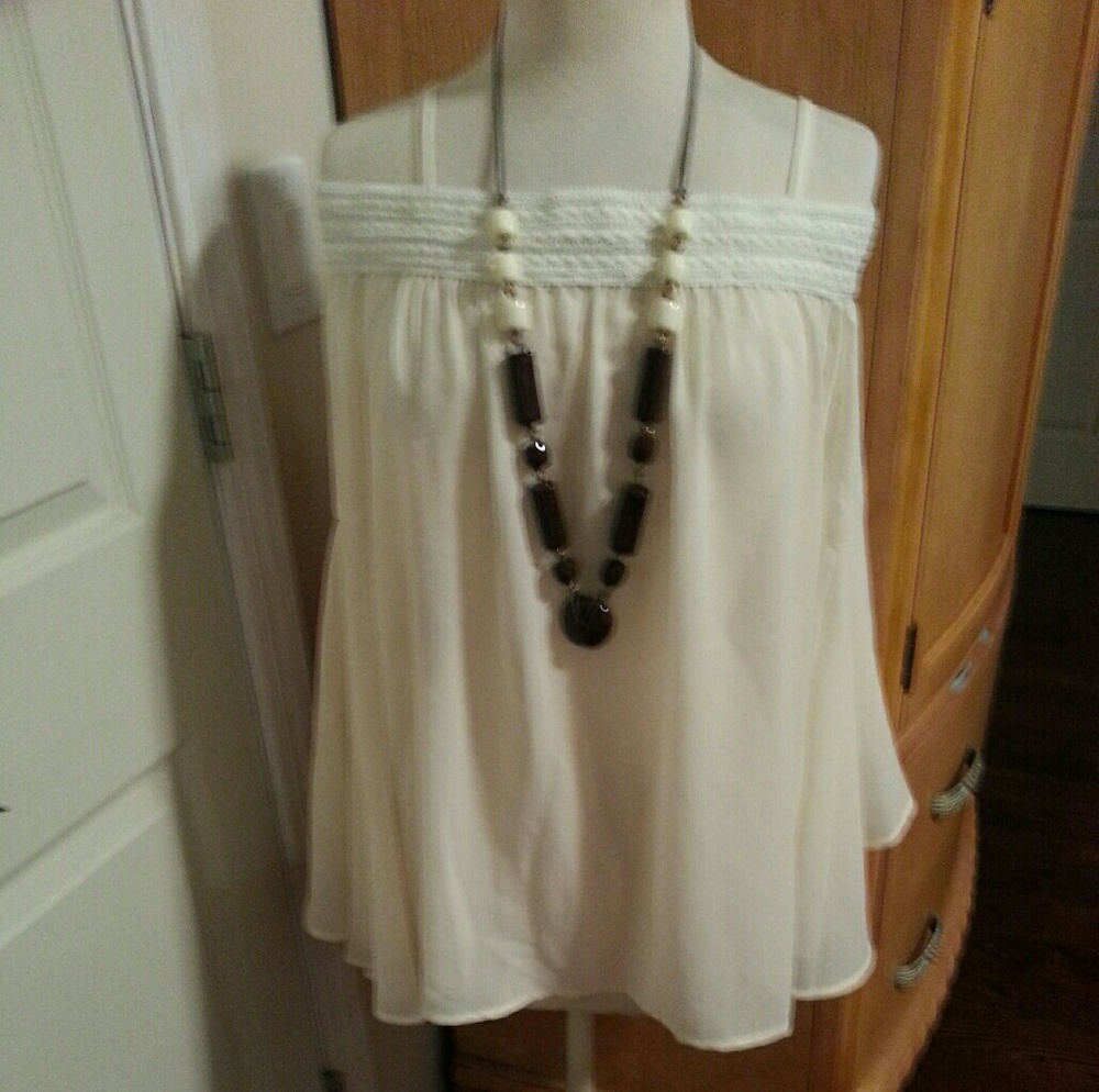 Sexy off the shoulder chiffon bell sleeve blouse.