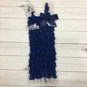 Blue and white ruffled lace romper