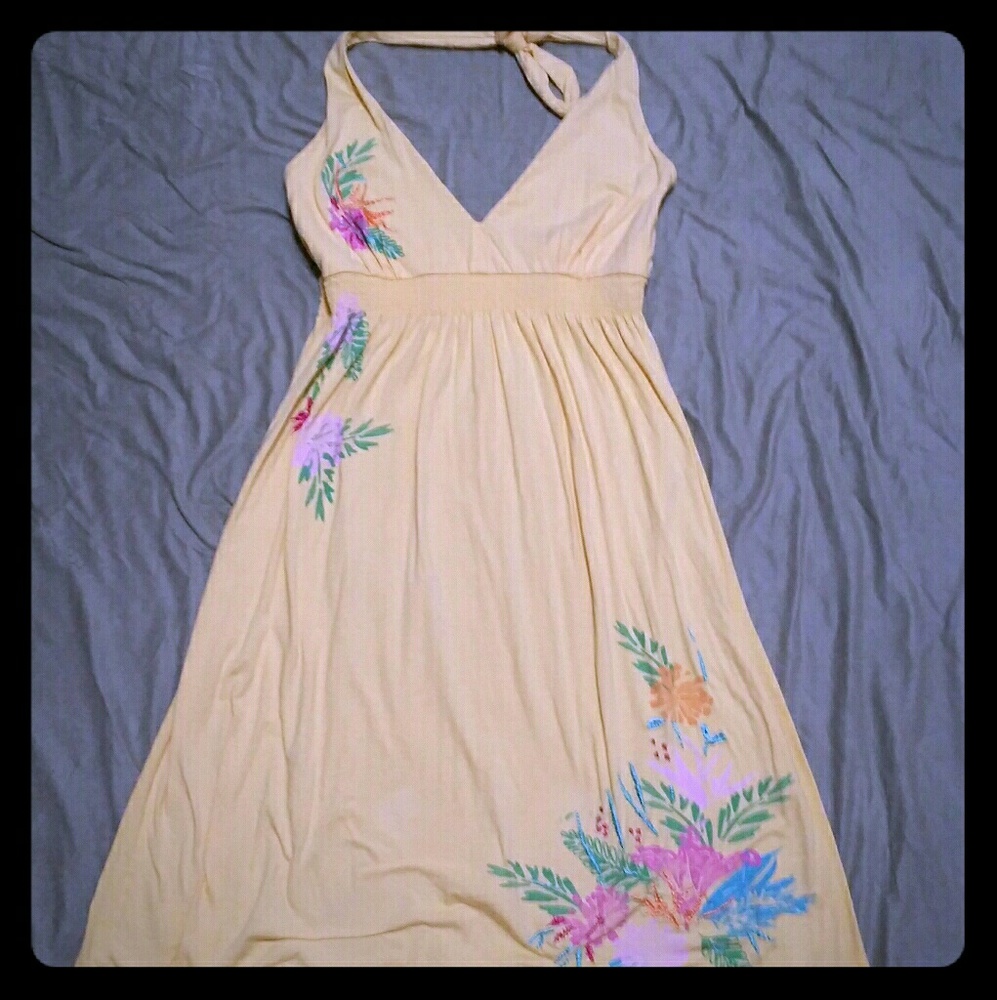 Bright Yellow Sundress with Tie Top and Floral