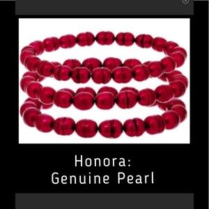 Honora 🍒red, cultured pearl, stretch bracelet set