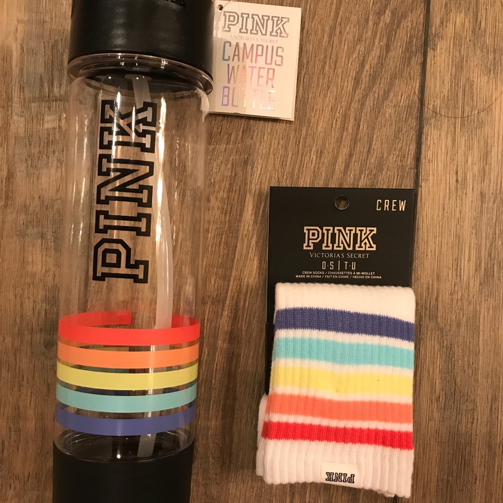 PINK water bottle + socks