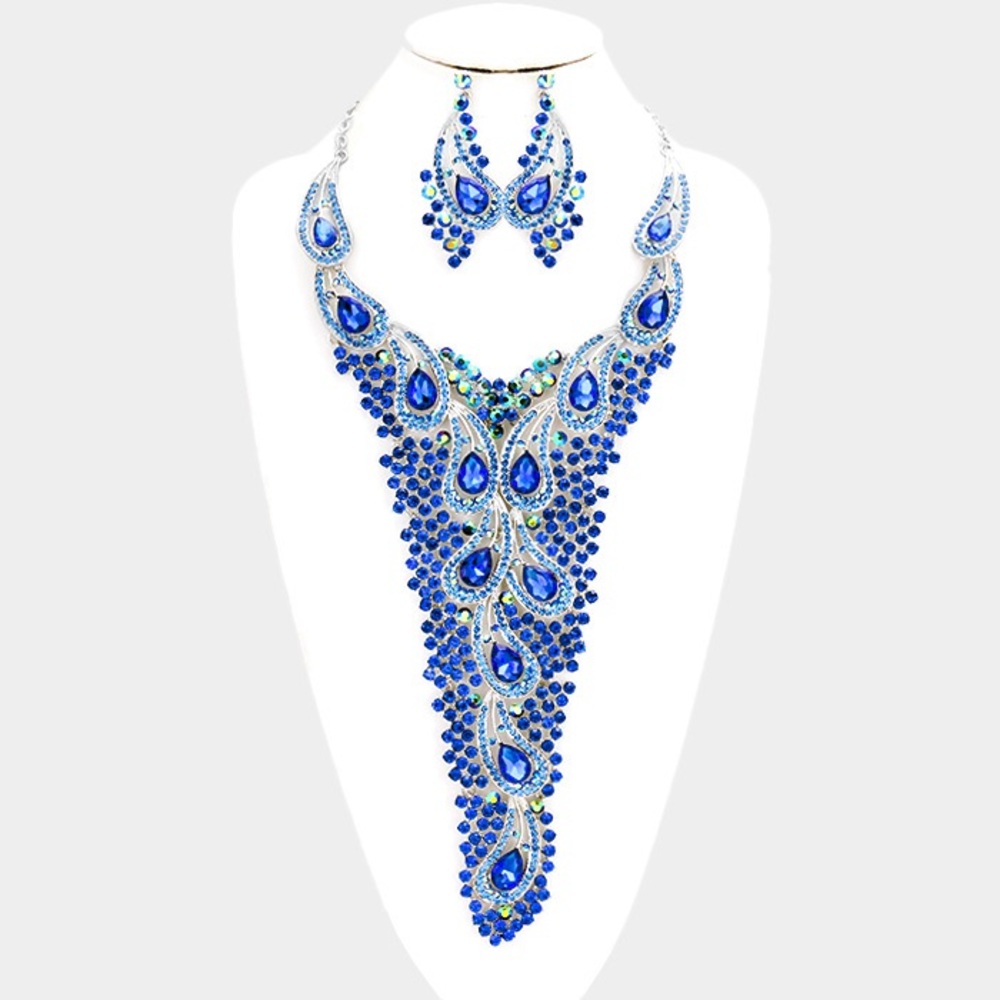 Crystal Embellished Paisley Bib Necklace Set