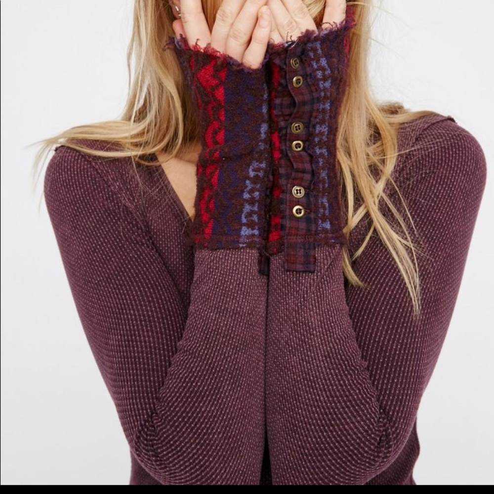 We the free dark purple thermal art cuff top FP - Picture 2 of 4