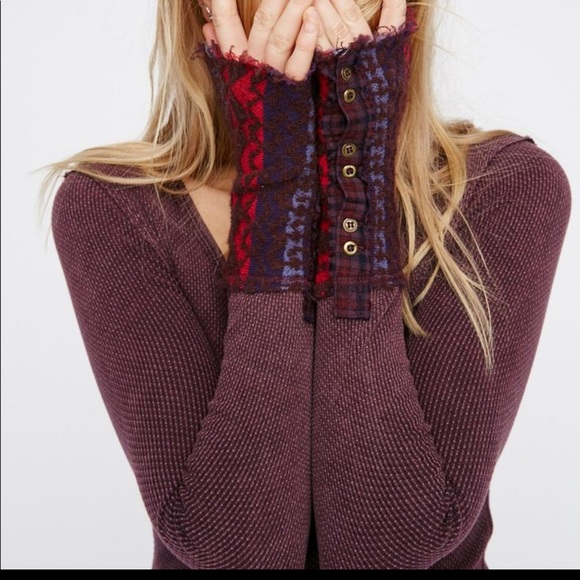 We the free dark purple thermal  art cuff top FP - Picture 2 of 4