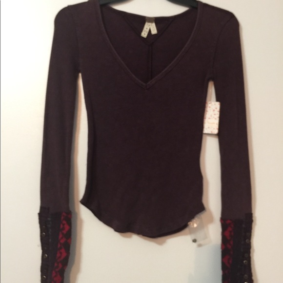 We the free dark purple thermal  art cuff top FP - Picture 3 of 4