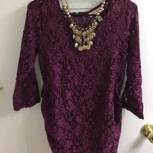 Jessica Simpson Purple Lace Maternity Top- Sz M