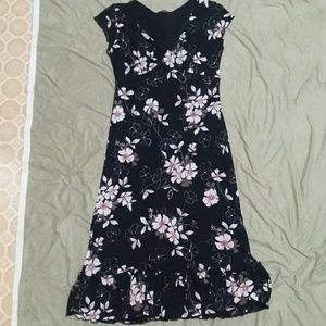 Black Modest Midi Dress with Pink floral Print