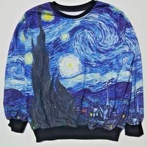 Starry Night Van Gogh Long Sleeve Sweatshirt M L Starry Night Van Gogh Long Sleeve Sweatshirt M L