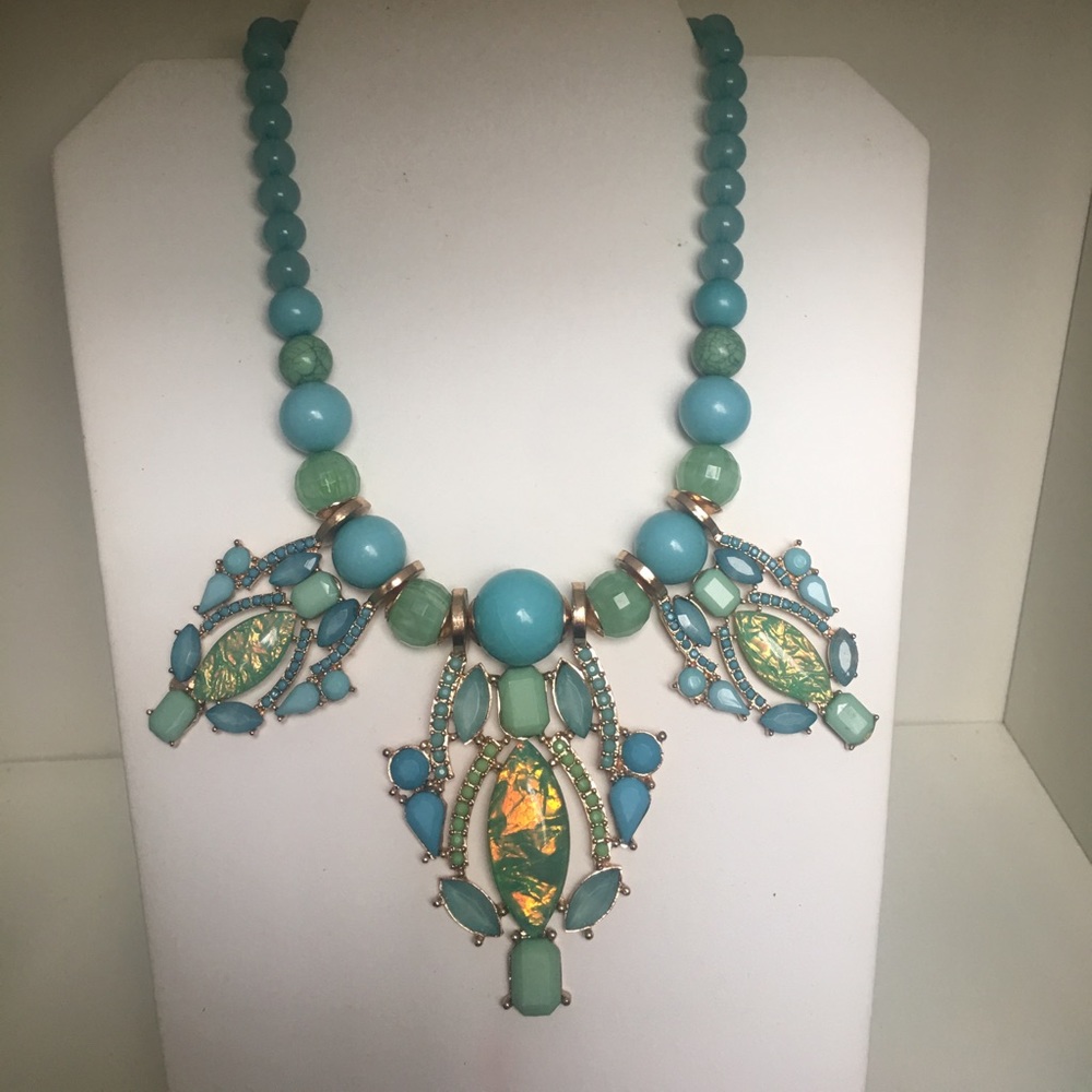 Beaded sky blue and light green necklace