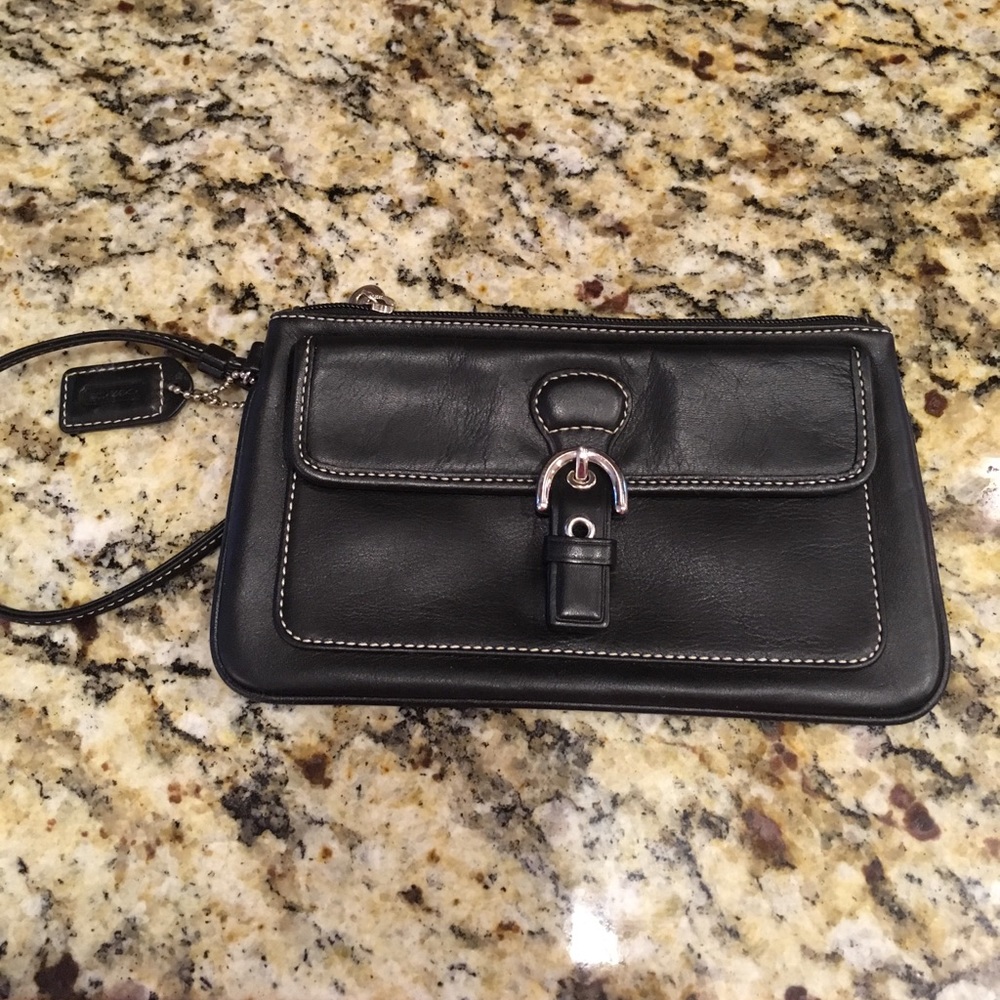 Black leather Coach wristlet