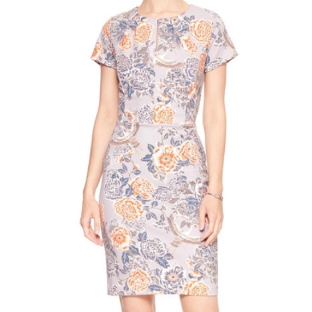 NWT BR Print Pleat Neck Sheath Dress