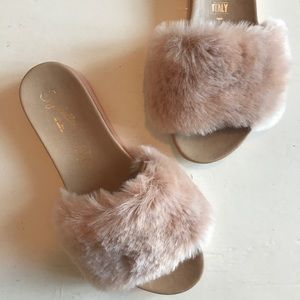 MOVING SALE // price drop! Pink faux fur slides