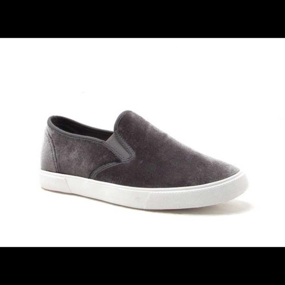 Grey Velvet Slip Ons