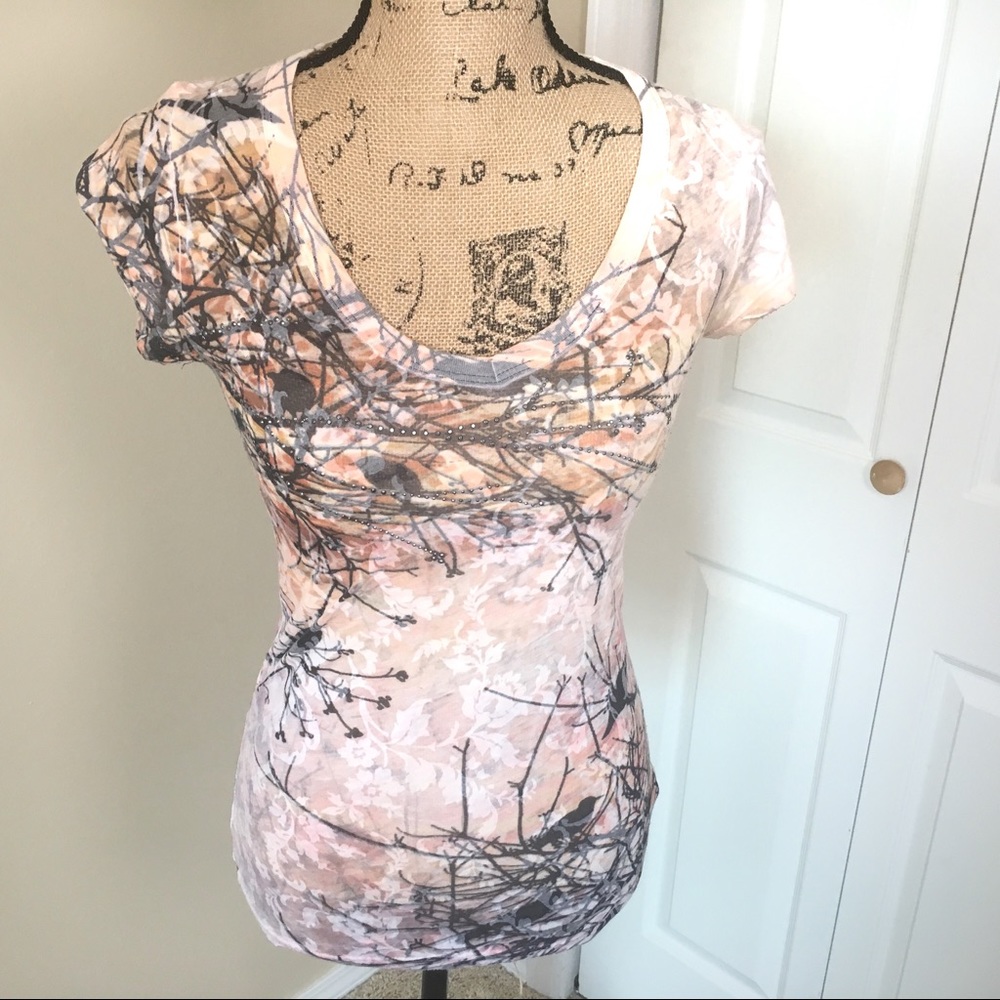 Fair Oaks Birds in Trees Embellished Burnout Tee