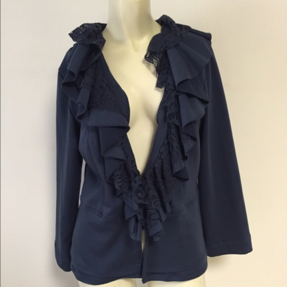 Nick and Mo ruffle collar navy sweater coat h