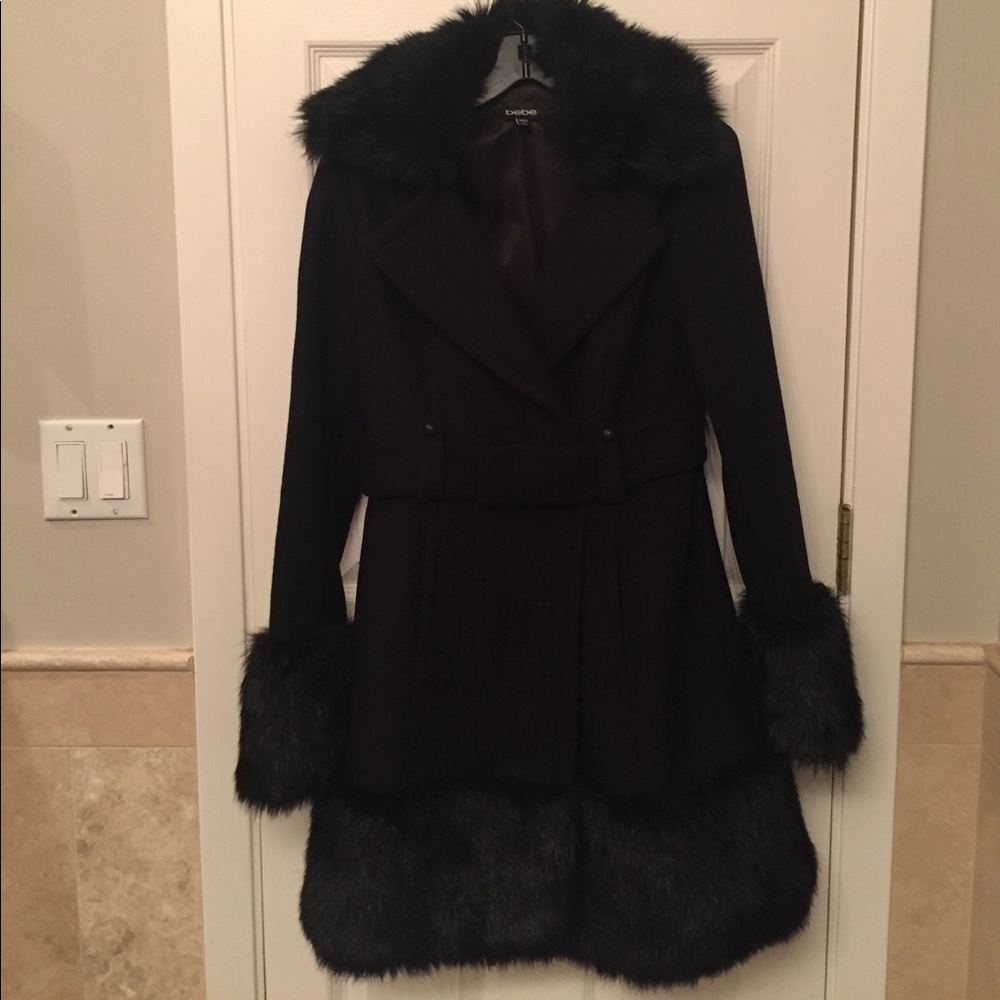 Bebe coat with fur cuffs and collar. Sz. M
