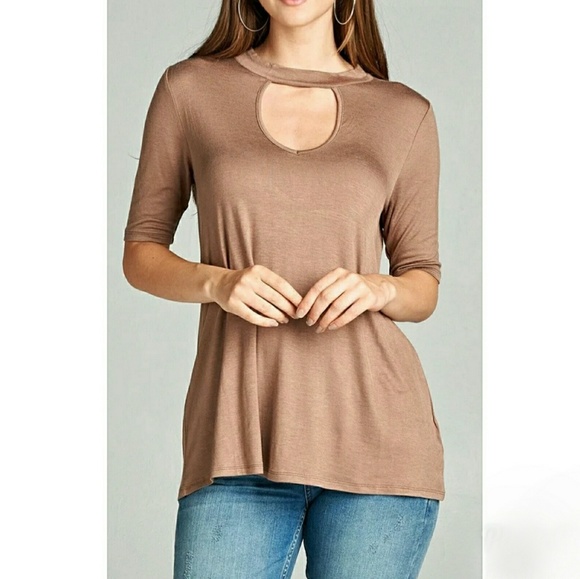 Tops - Mocha Brown Key Hole Top