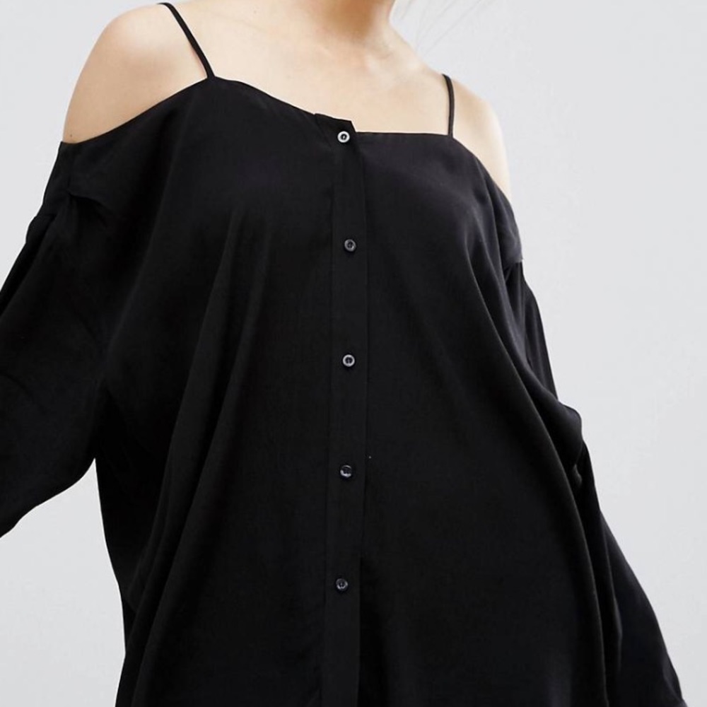 Asos Weekday Black Bardot off the shoulder top L