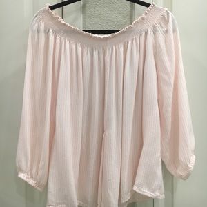 Off the shoulder pink and white top!