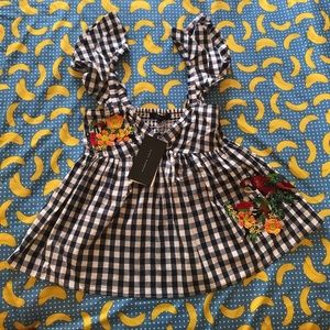 Zara plaid embroidered top xs