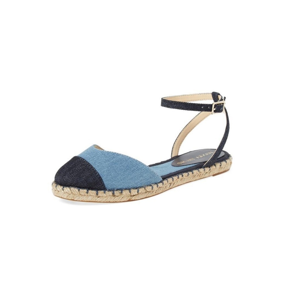 Light and dark  blue denim espadrille flat sandals
