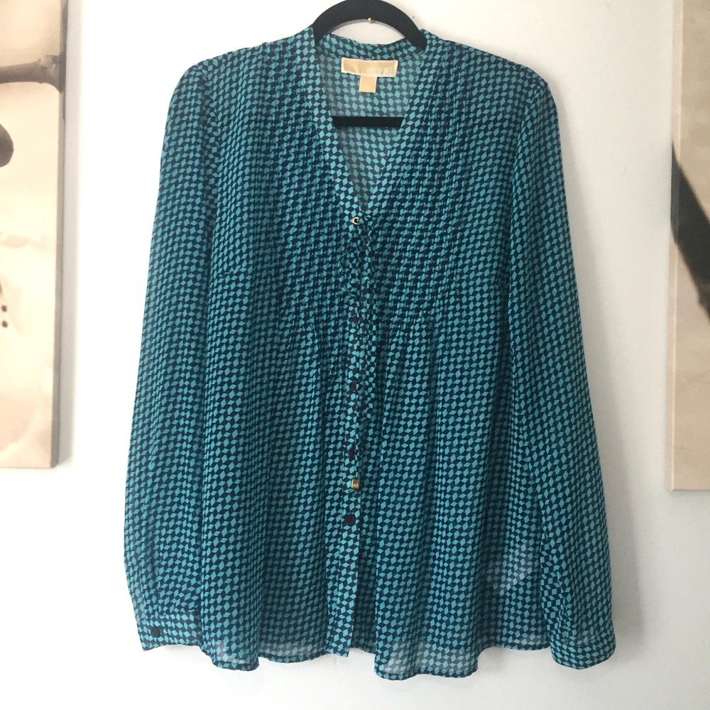 Michael Kors V-neckline Long Sleeves Geometric Top