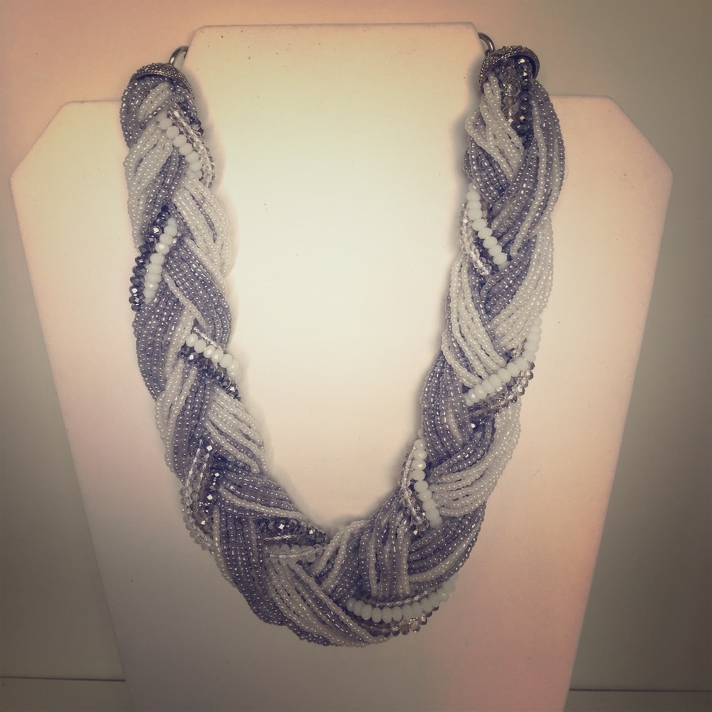White and silver glass bead necklace