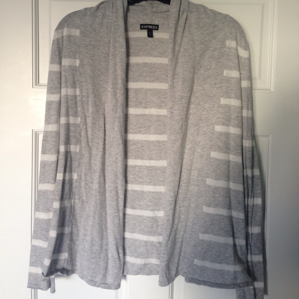 (Express) Grey and White striped cardigan