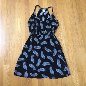 H&M XS black dress with feather print