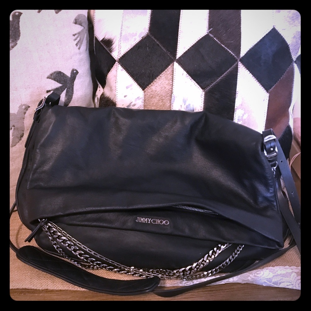Jimmy Choo Black Leather Messenger Bag