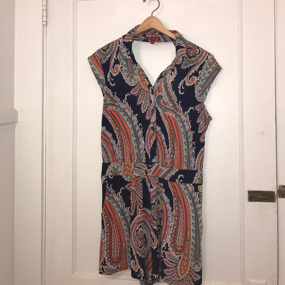 Colorful open-backed romper- perfect for travel!