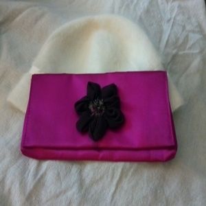 Rose Pink Clutch Purse with Flower & Beads