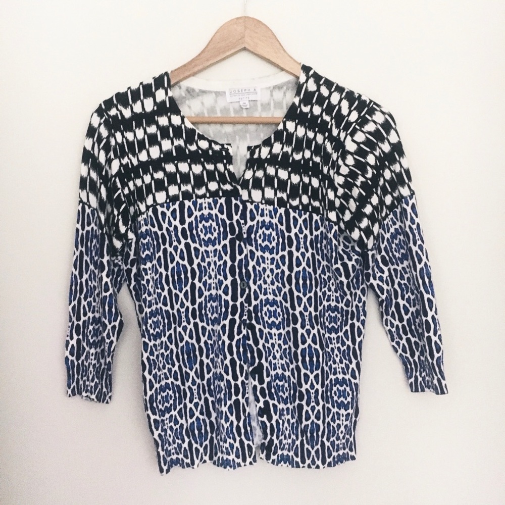Joseph A Blue Black and White Cardigan Size PM