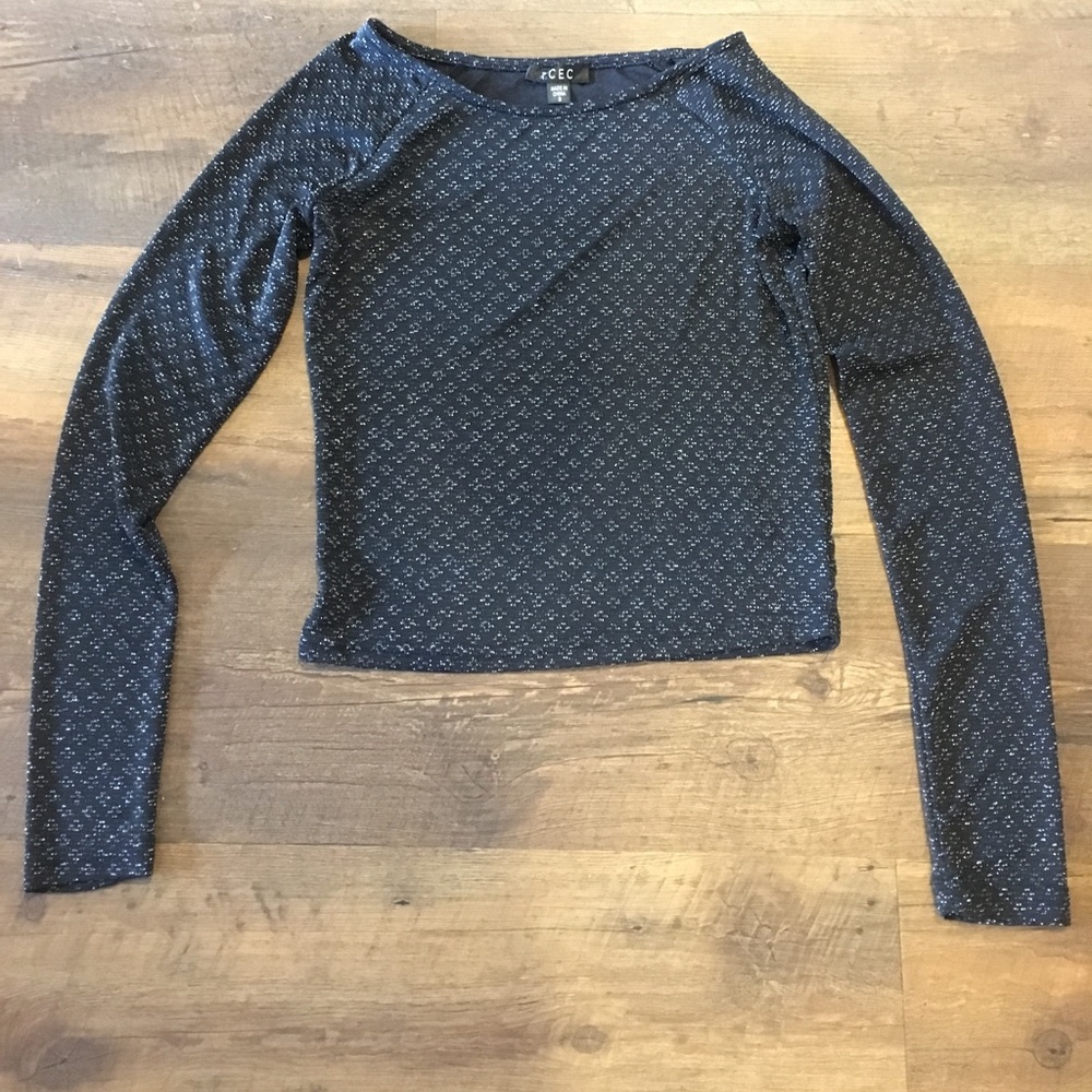 SOLD Crop top, black and silver sparkle, small