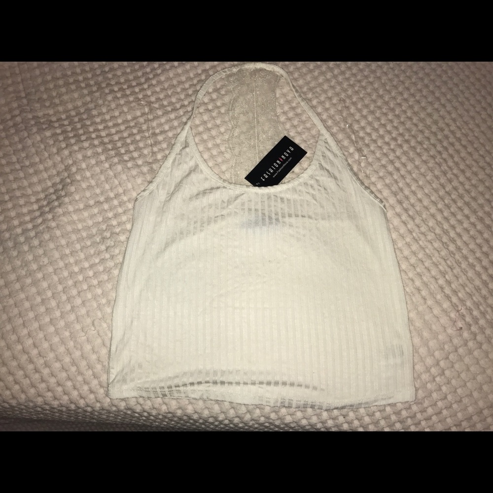 Fashion Nova White Lace Halter Crop Top
