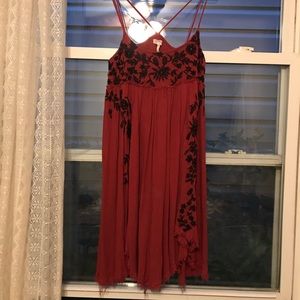 Raw Hem Red Free People Slip Dress