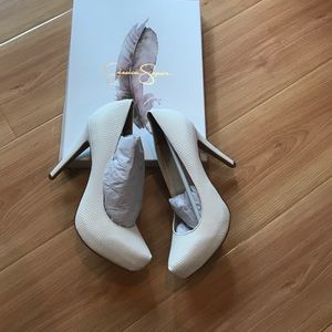 Jessica Simpson white rumba snake shoe Jessica Simpson white rumba snake shoe
