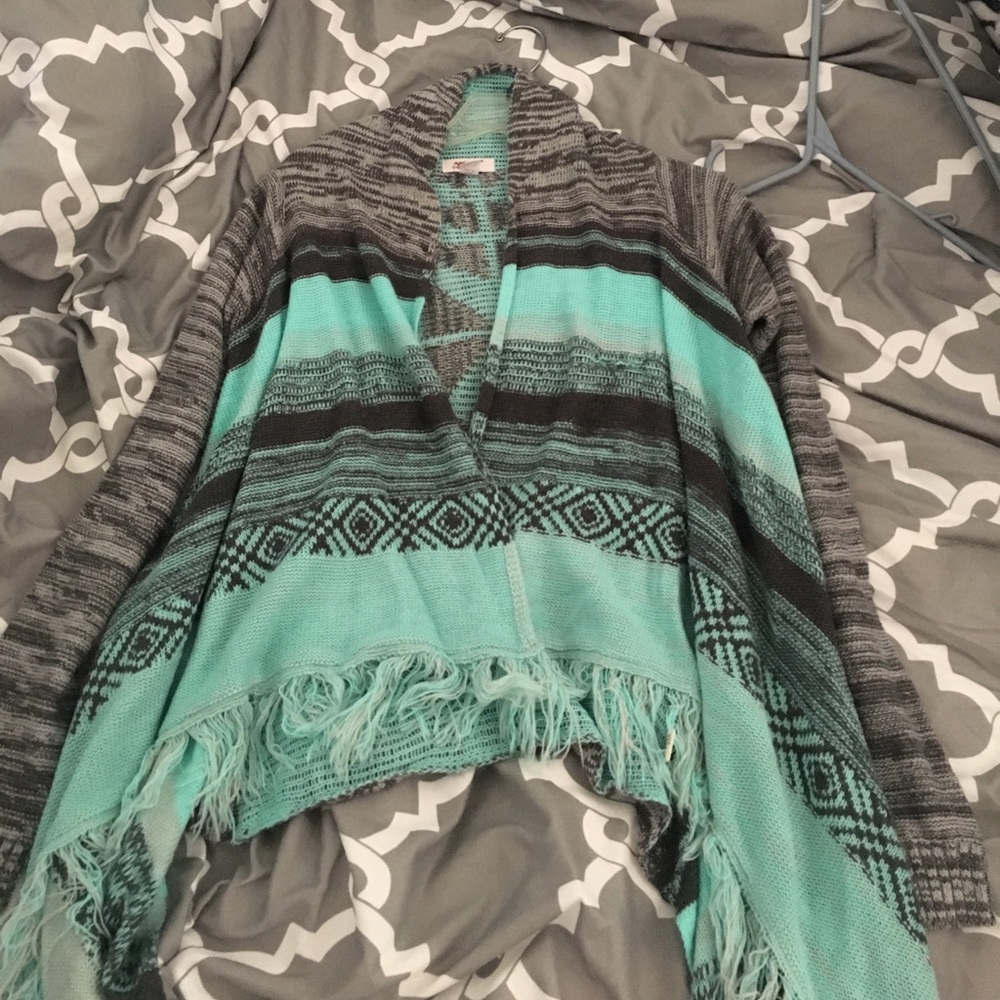 Real & Gray Aztec fringe sweater
