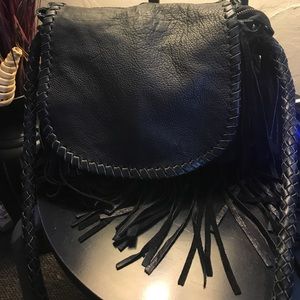 Cut n' Paste black leather fringe bag