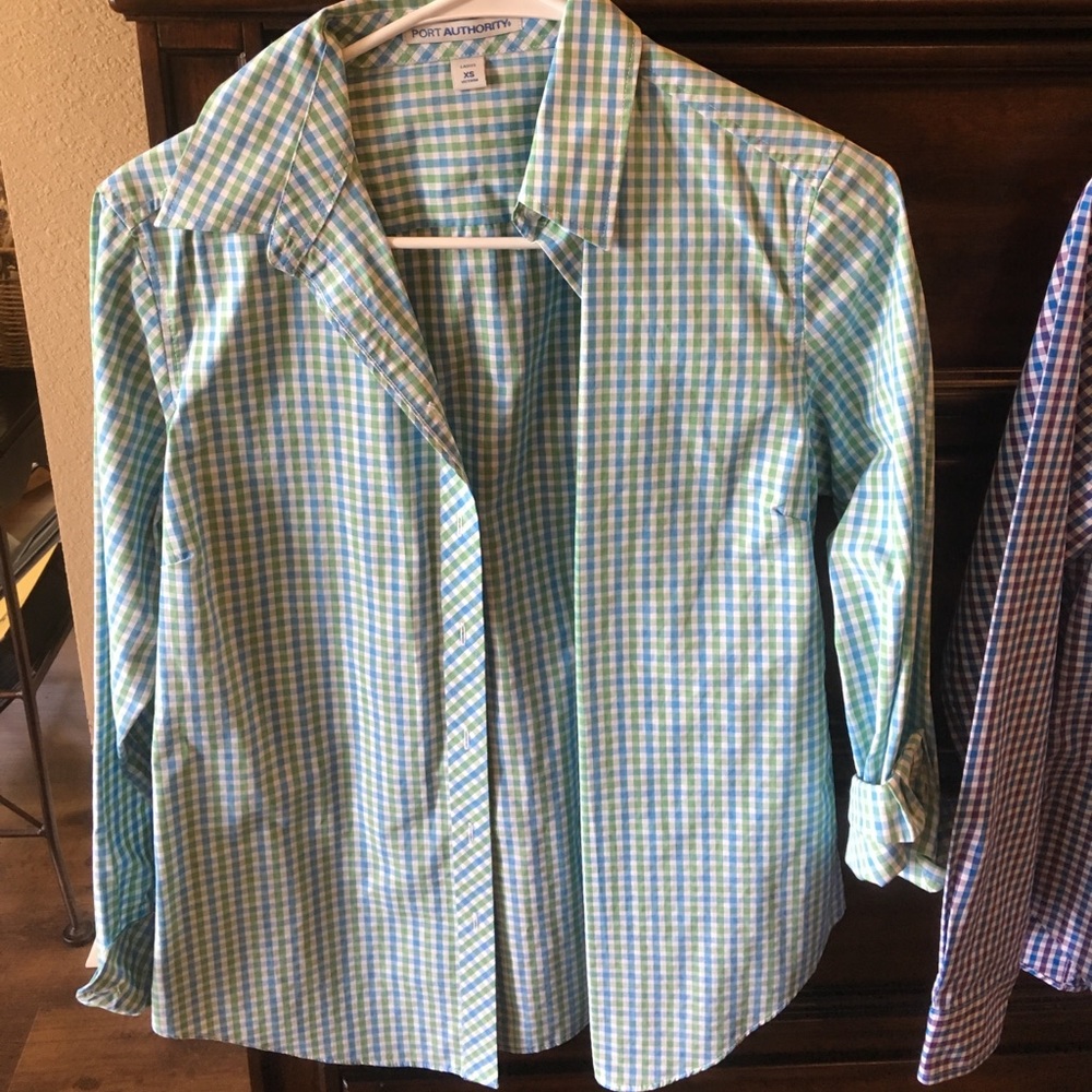 Plaid button down top, xsmall, new!