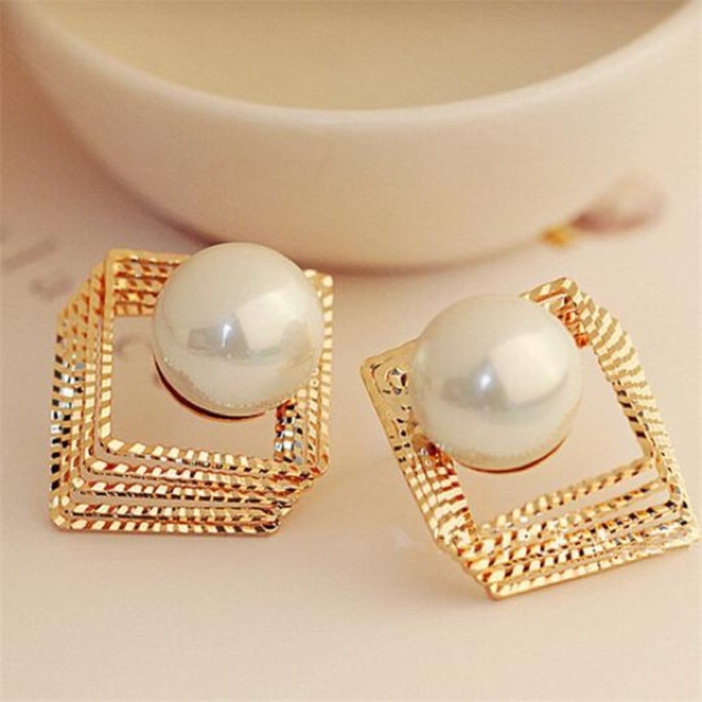 Gold Square pearl Classy Earrings