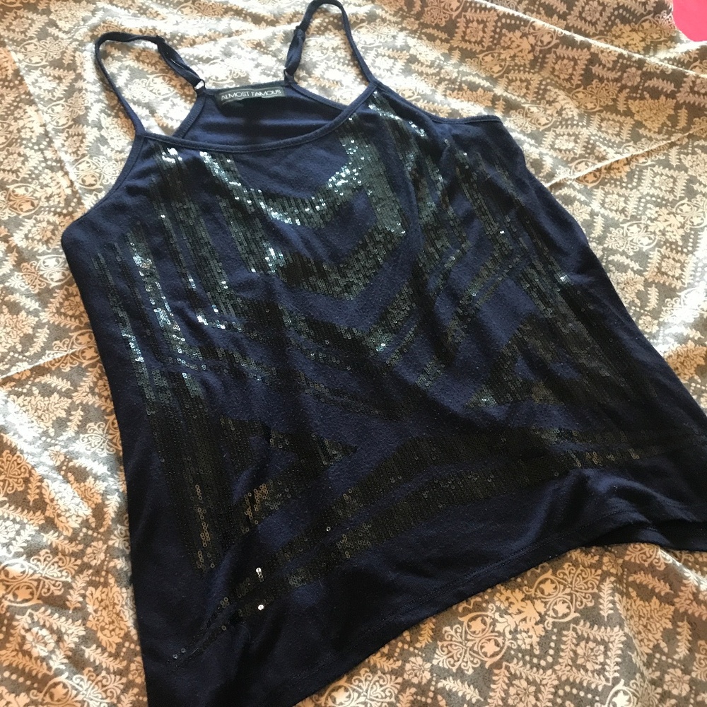 Dark Blue Sequin Front Tank Top