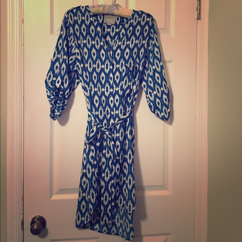 Anthropologie Blue Ikat Shirt Dress