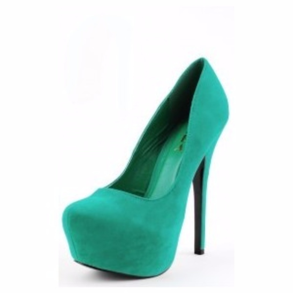 Faux Suede Sea Green w/ Gold Trim Platform Pump