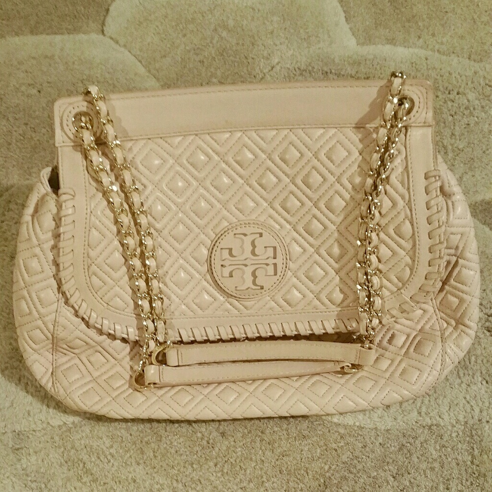 Tory Burch quilted Marion pink saddle bag