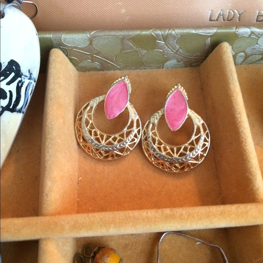 SOLD Pink and Gold Vintage Earrings