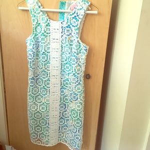 Lilly Pulitzer dress blue/green with white overlay